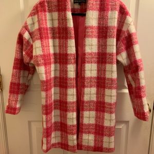 Pink & white plaid pea coat size s